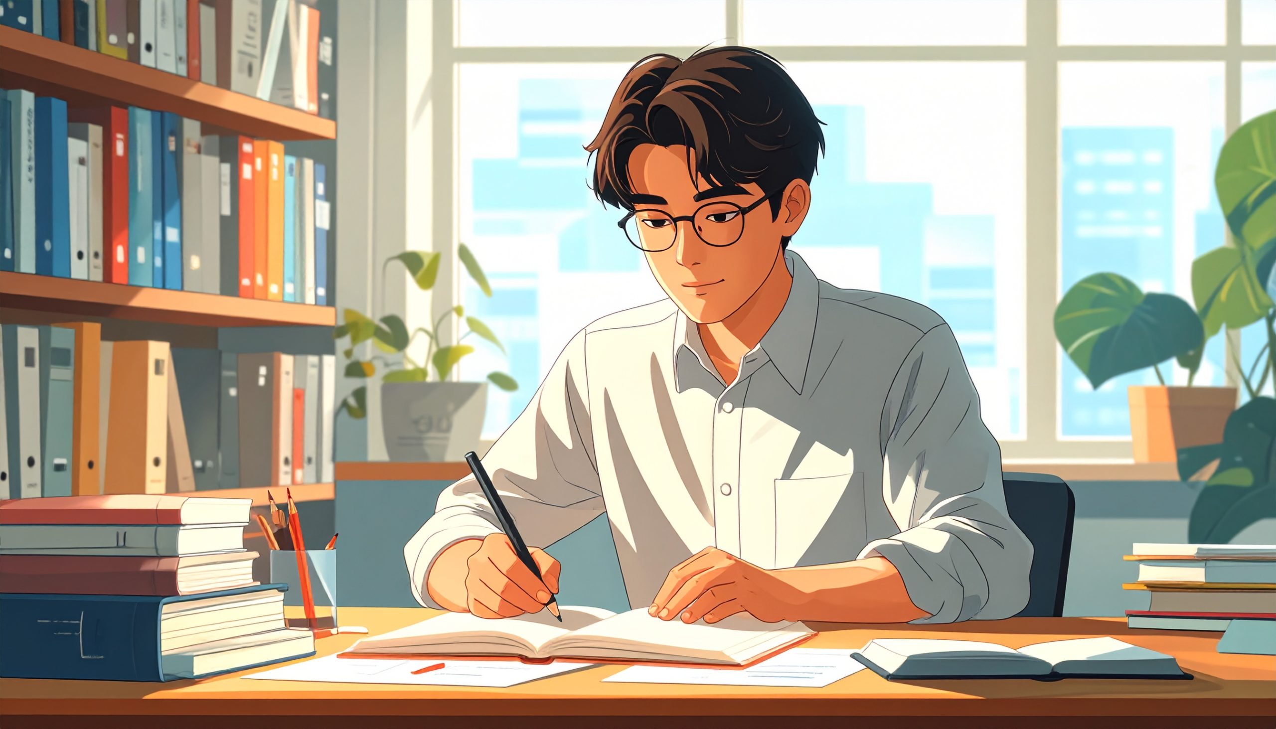 衛生管理者試験の過去問を解いて勉強しているイメージ